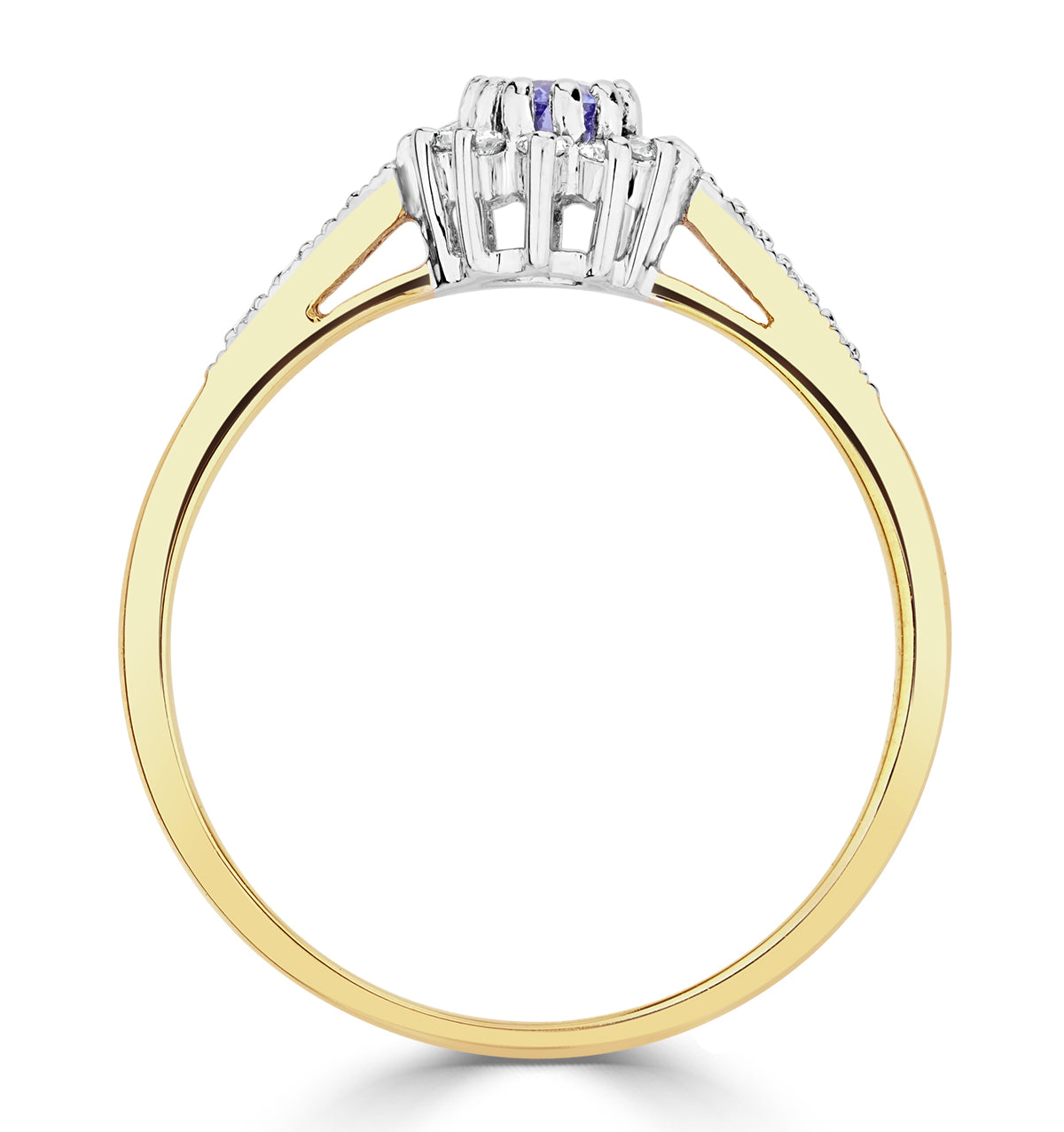 Tanzanite 5 x 3mm And Diamond 9K Gold Ring